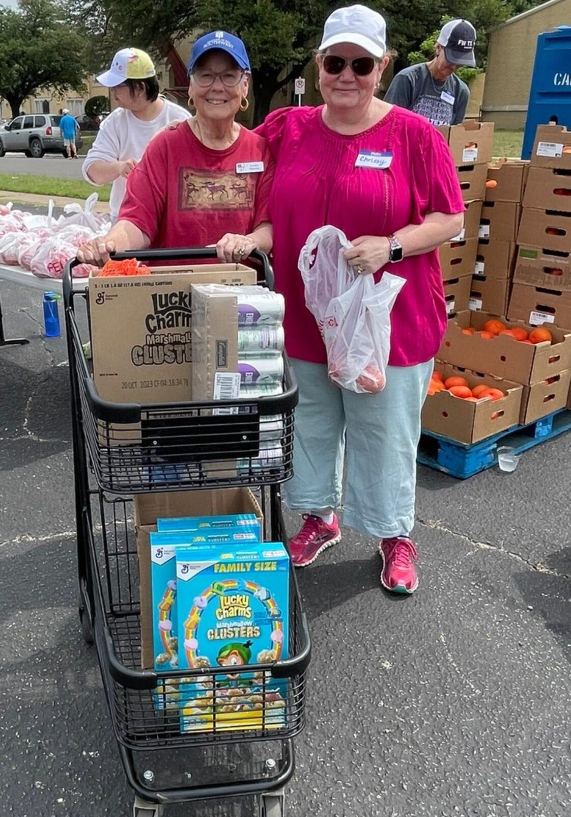 Volunteers with shopping carts